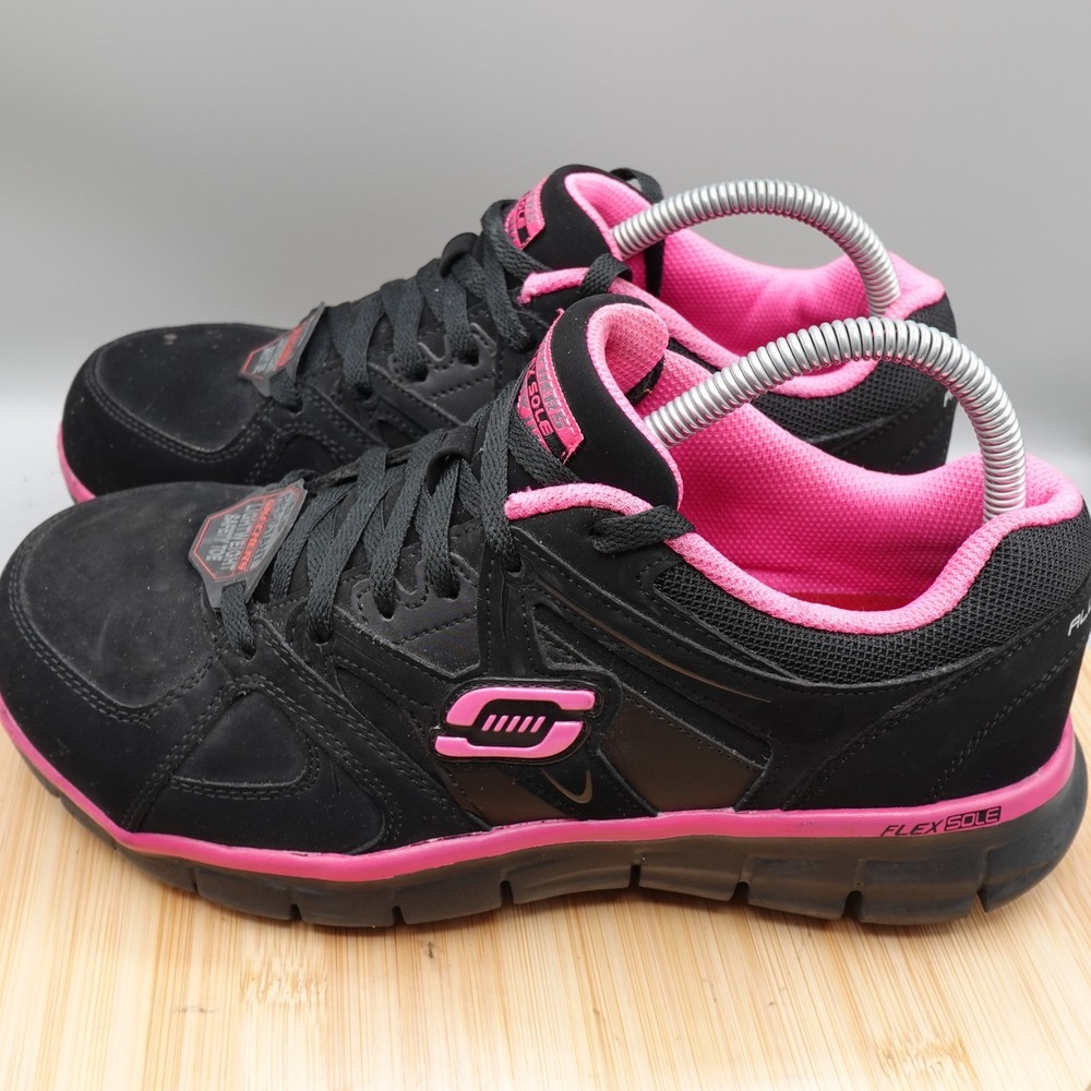 Skechers Synergy Sandlot Womens 9 Black Shoes Alloy‎ Toe Slip Resistant EH